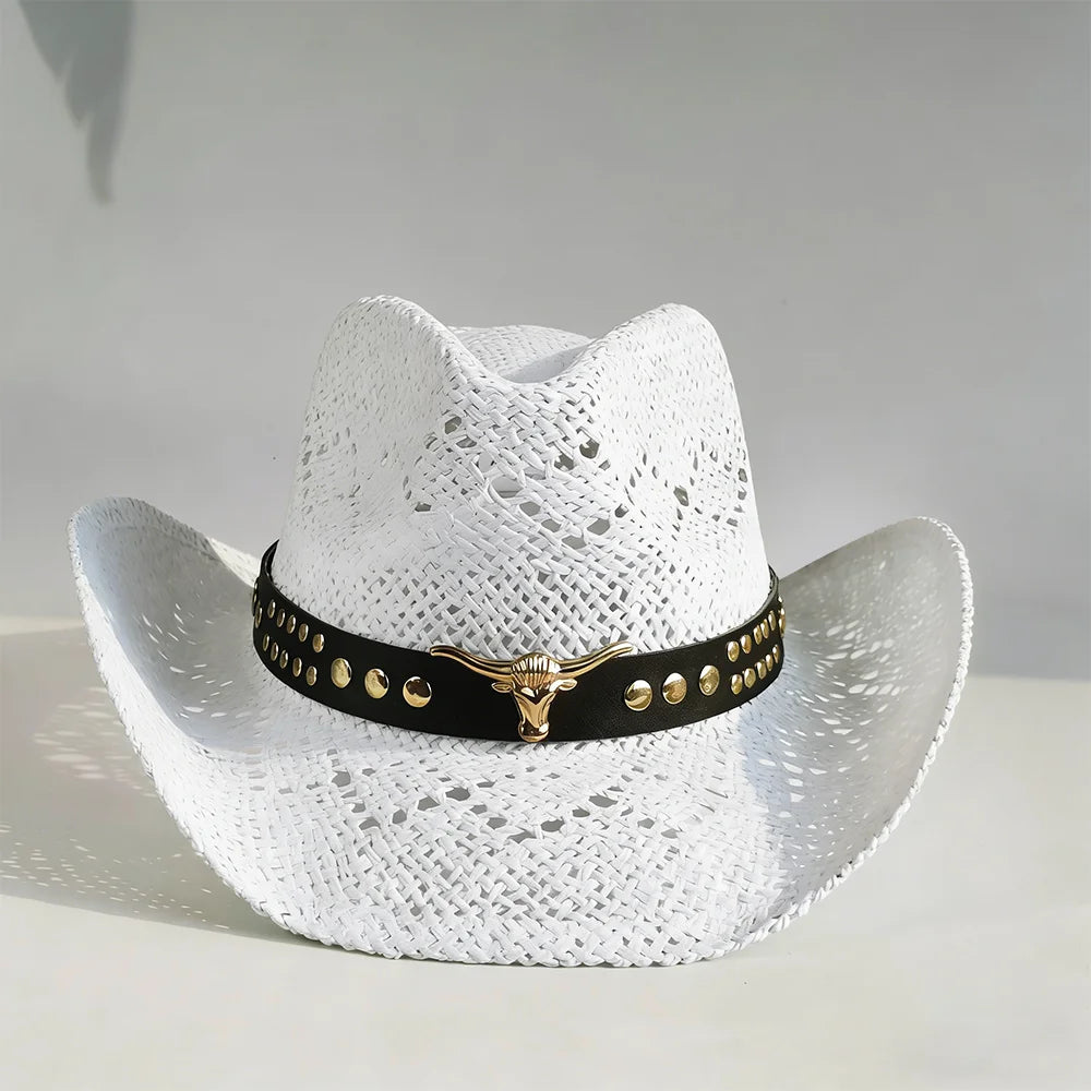 Western Cowboy Straw Hat Women Fashion Large Brim Straw Hat Breathable Outdoor