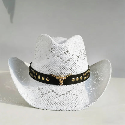 Western Cowboy Straw Hat Women Fashion Large Brim Straw Hat Breathable Outdoor