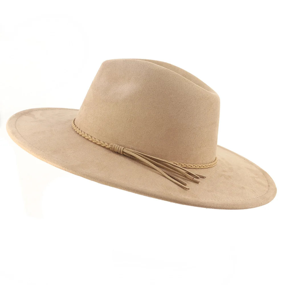 Vegan Suede Hat Teardrop Shape 9.5cm Wide Brim Fedora Hat Men's And Women's