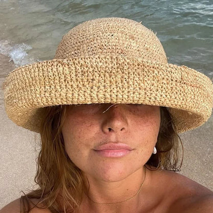 Raffia Straw Bucket Hat Women Summer Bikini Beach Hat Female Korean