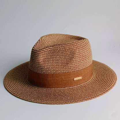 Classic Wide Brim Straw Fedora Hat For Women Men