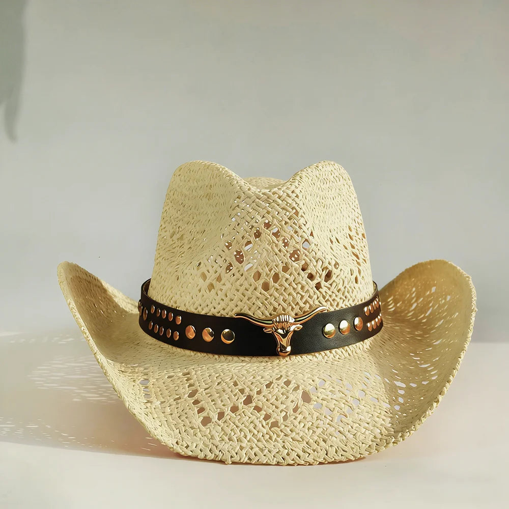 Western Cowboy Straw Hat Women Fashion Large Brim Straw Hat Breathable Outdoor