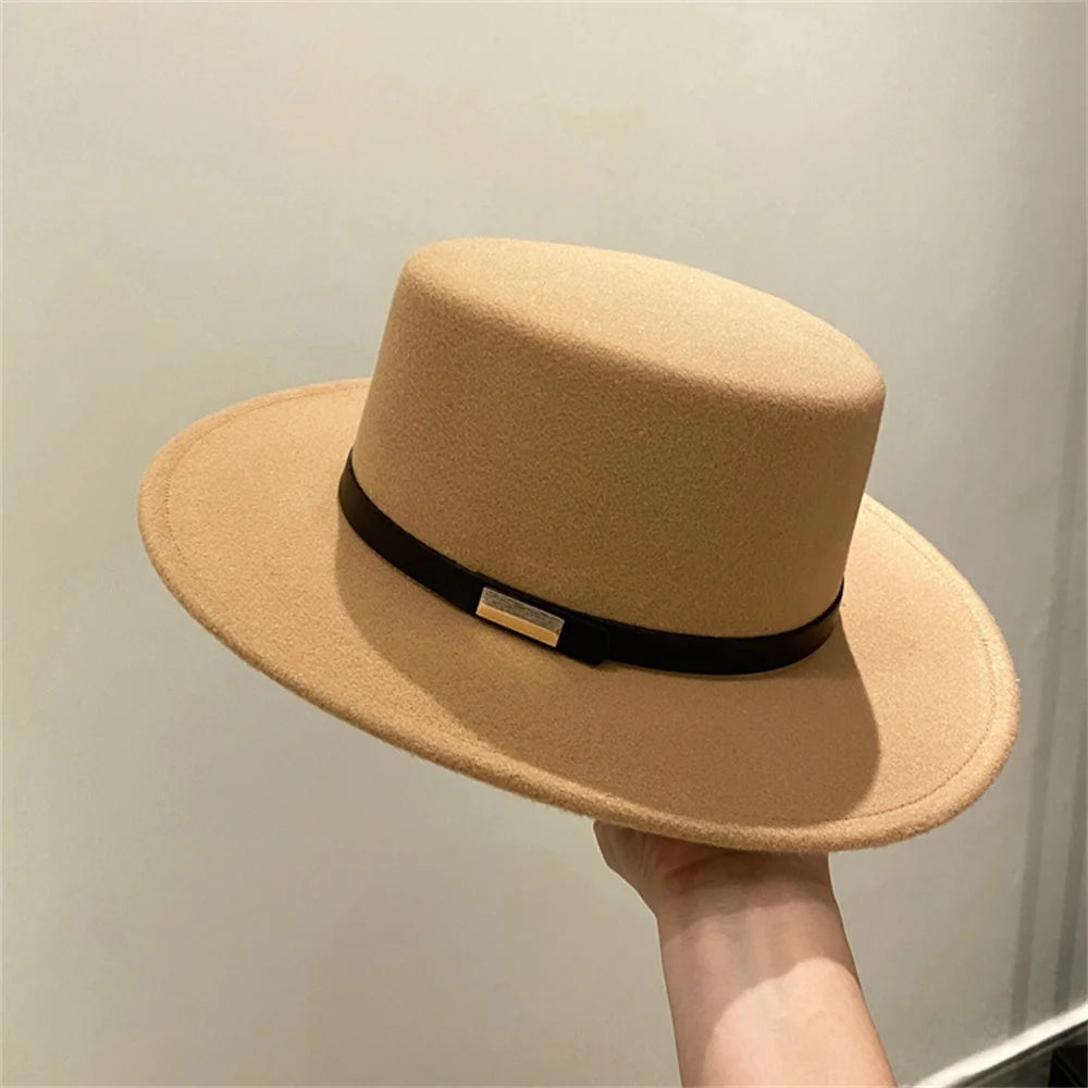 French Fedora Women Wide Brim Soft Fedora Canotier Hat Flat Top Fedora Jazz Hat