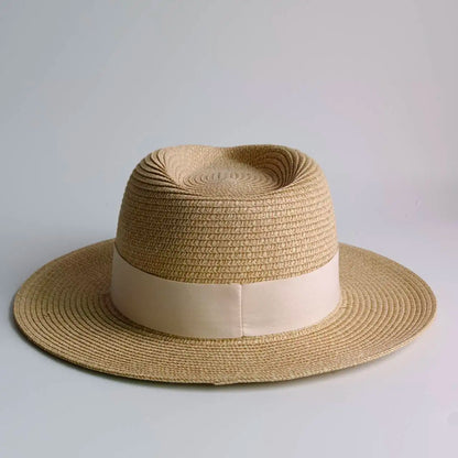 Classic Wide Brim Straw Fedora Hat For Women Men