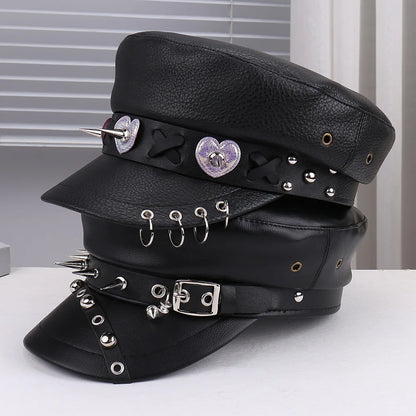 Unisex Rivet Hat Y2K Punk PU Leather Rivets Hat