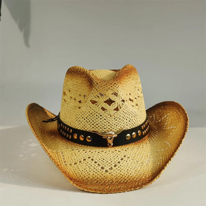 Western Cowboy Straw Hat Women Fashion Large Brim Straw Hat Breathable Outdoor