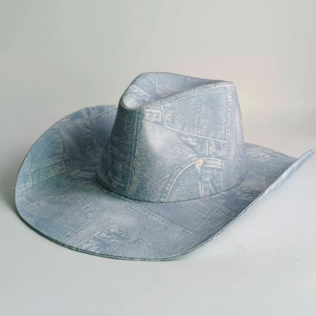Light Blue Denim Print Western Cowboy Hat