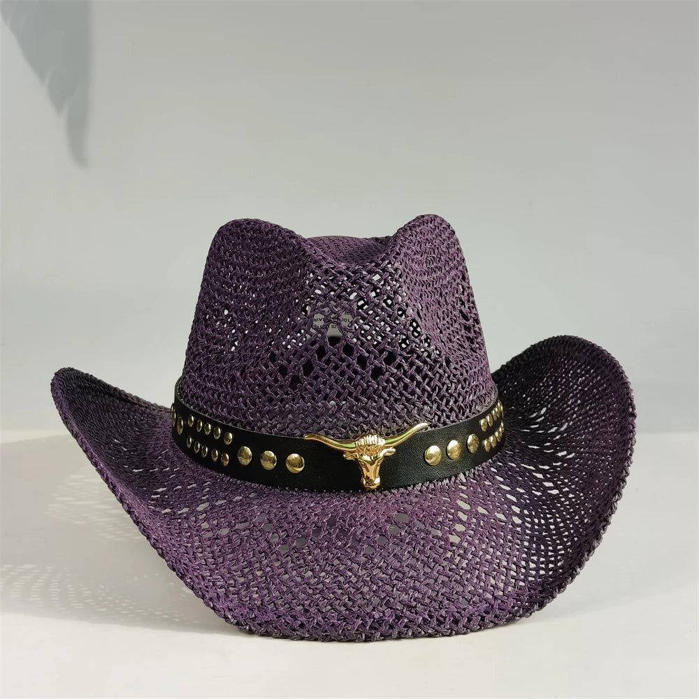 Western Cowboy Straw Hat Women Fashion Large Brim Straw Hat Breathable Outdoor