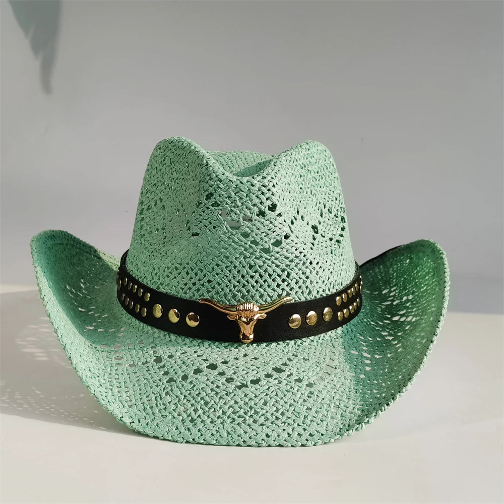 Western Cowboy Straw Hat Women Fashion Large Brim Straw Hat Breathable Outdoor