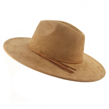 Vegan Suede Hat Teardrop Shape 9.5cm Wide Brim Fedora Hat Men's And Women's