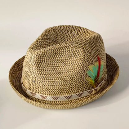 Classic Wide Brim Straw Fedora Hat For Women Men