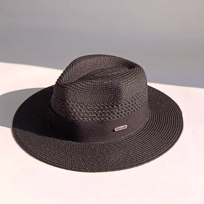 Classic Wide Brim Straw Fedora Hat For Women Men