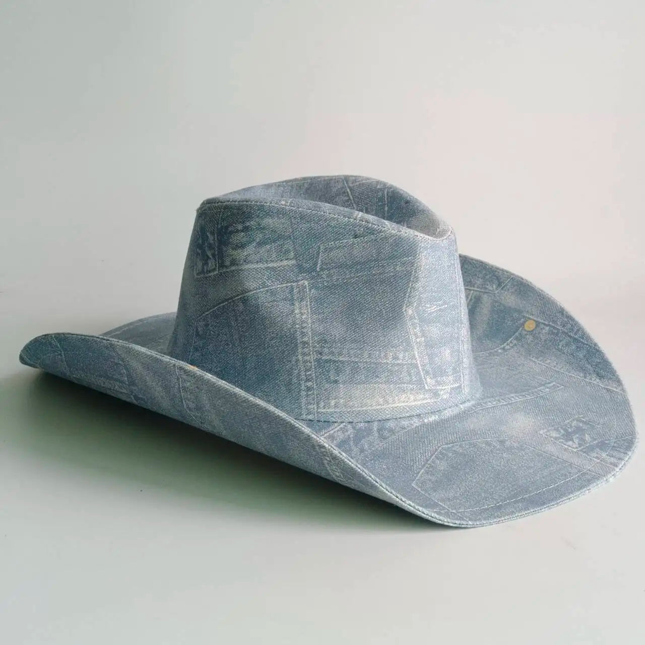 Light Blue Denim Print Western Cowboy Hat