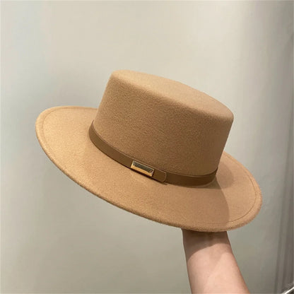 French Fedora Women Wide Brim Soft Fedora Canotier Hat Flat Top Fedora Jazz Hat