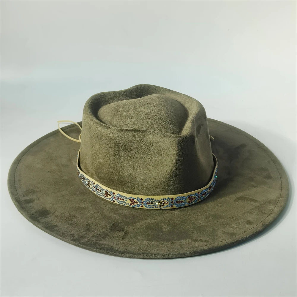 Custom Heart Crown Suede Hat Fedora Suede Hat New Woman 9.5cm Wide Brim Hat