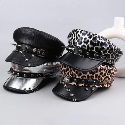 Unisex Rivet Hat Y2K Punk PU Leather Rivets Hat