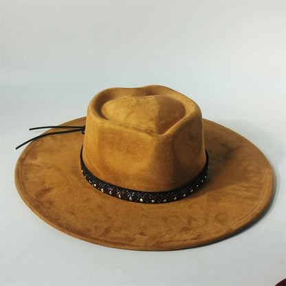 Custom Heart Crown Suede Hat Fedora Suede Hat New Woman 9.5cm Wide Brim Hat