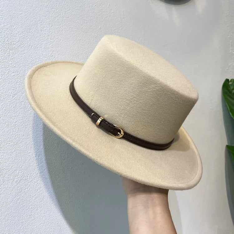 French Fedora Women Wide Brim Soft Fedora Canotier Hat Flat Top Fedora Jazz Hat