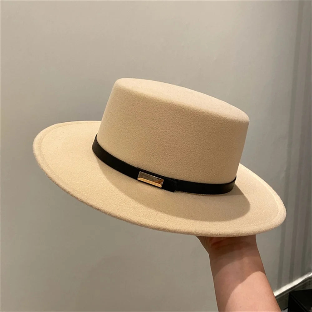 French Fedora Women Wide Brim Soft Fedora Canotier Hat Flat Top Fedora Jazz Hat
