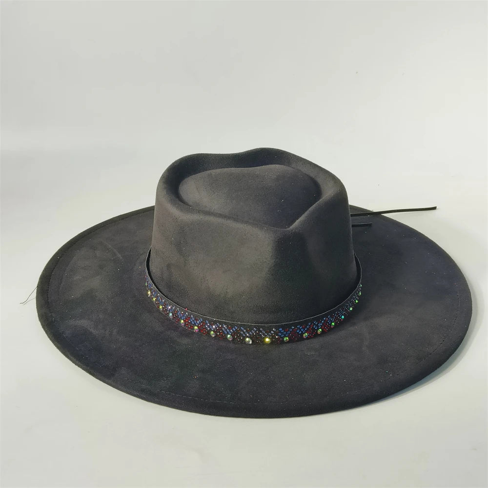 Custom Heart Crown Suede Hat Fedora Suede Hat New Woman 9.5cm Wide Brim Hat