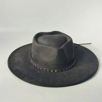 Custom Heart Crown Suede Hat Fedora Suede Hat New Woman 9.5cm Wide Brim Hat