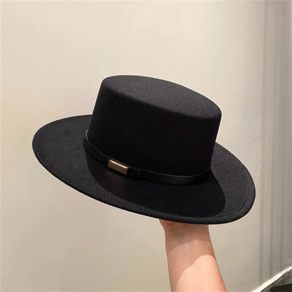 French Fedora Women Wide Brim Soft Fedora Canotier Hat Flat Top Fedora Jazz Hat
