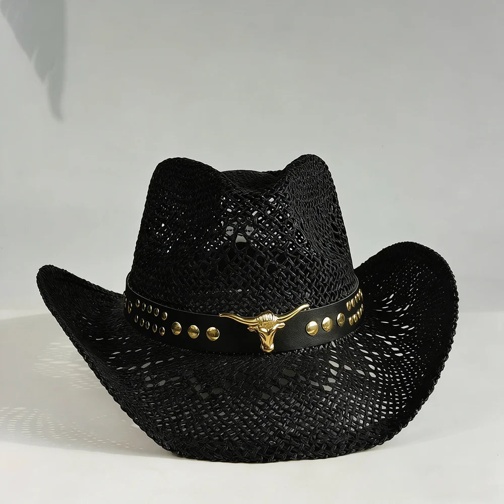 Western Cowboy Straw Hat Women Fashion Large Brim Straw Hat Breathable Outdoor