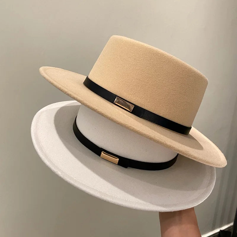 French Fedora Women Wide Brim Soft Fedora Canotier Hat Flat Top Fedora Jazz Hat