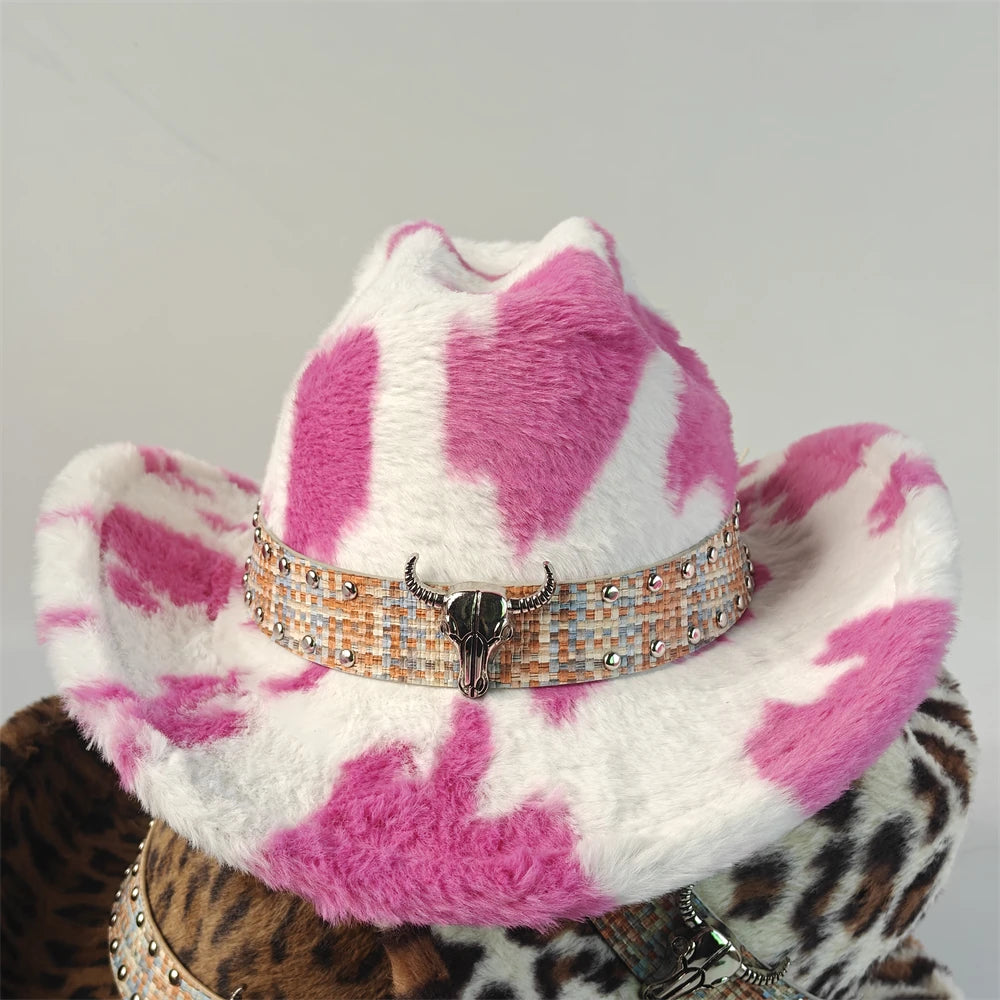 Leopard Print Rabbit Fur Western Cowboy Fedora Hat