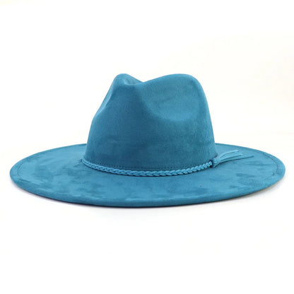 Vegan Suede Hat Teardrop Shape 9.5cm Wide Brim Fedora Hat Men's And Women's