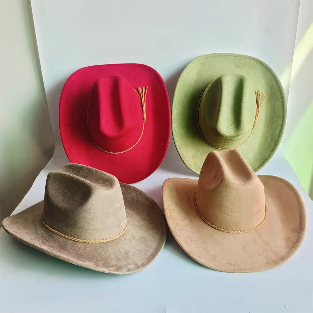 Vegan Suede Cowboy Hat Classic Unisex Cowgirl Hat Party Girl Western Cowboy Hat