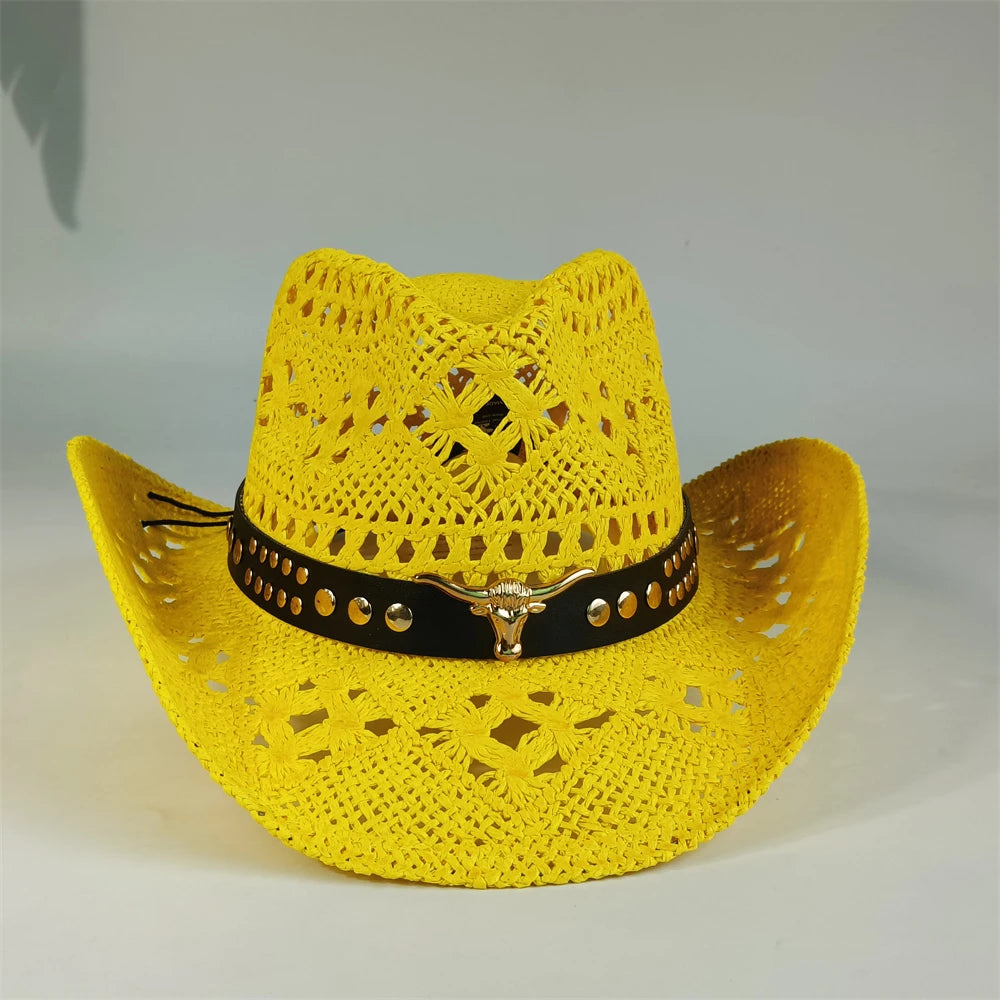 Western Cowboy Straw Hat Women Fashion Large Brim Straw Hat Breathable Outdoor