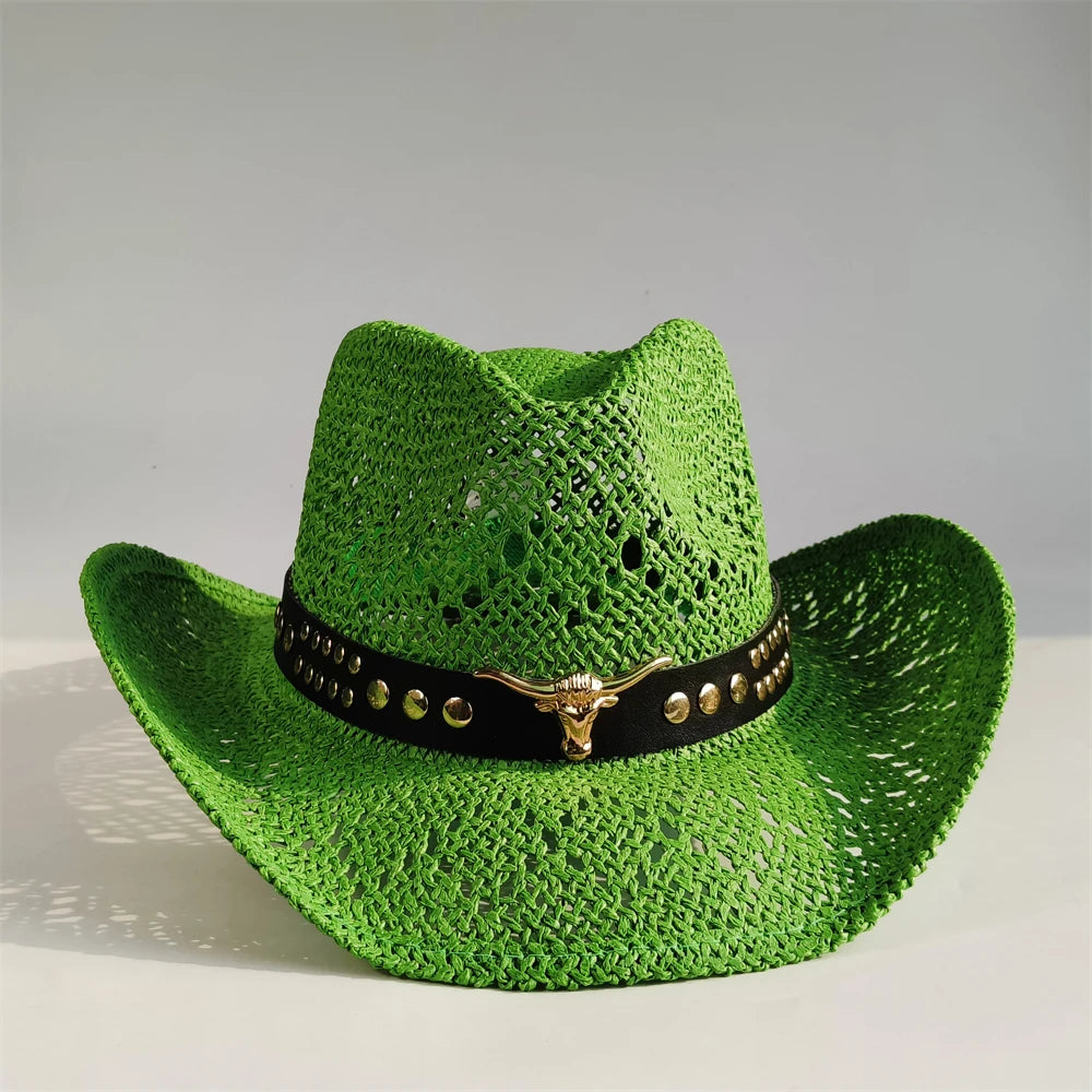 Western Cowboy Straw Hat Women Fashion Large Brim Straw Hat Breathable Outdoor