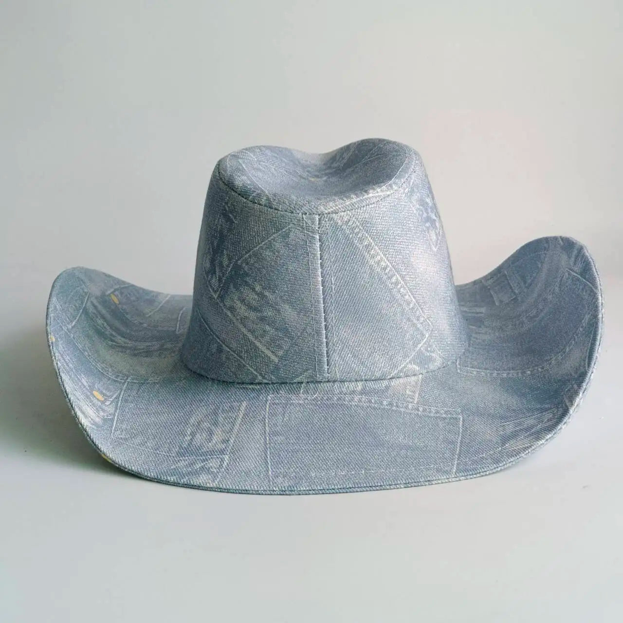 Light Blue Denim Print Western Cowboy Hat