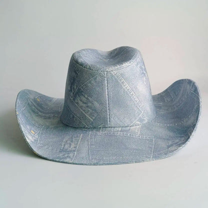 Light Blue Denim Print Western Cowboy Hat