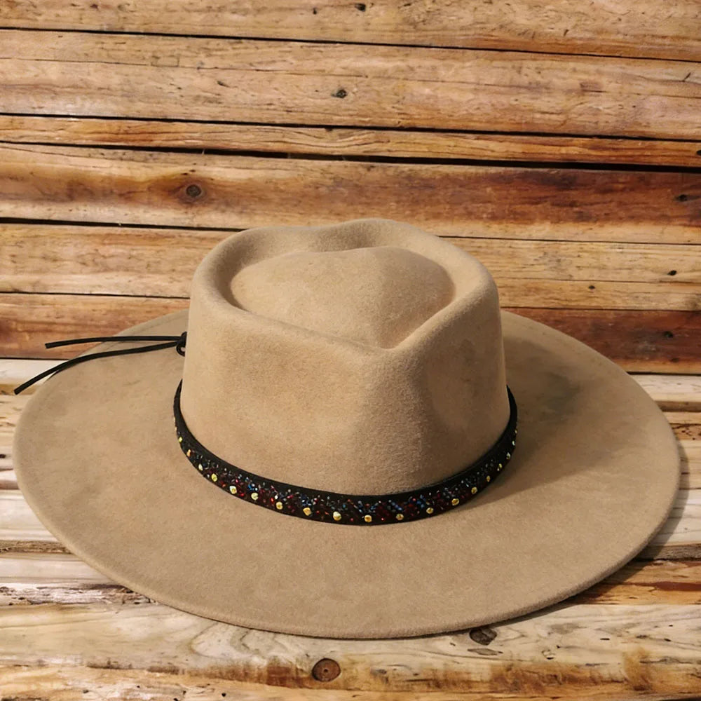 Custom Heart Crown Suede Hat Fedora Suede Hat New Woman 9.5cm Wide Brim Hat