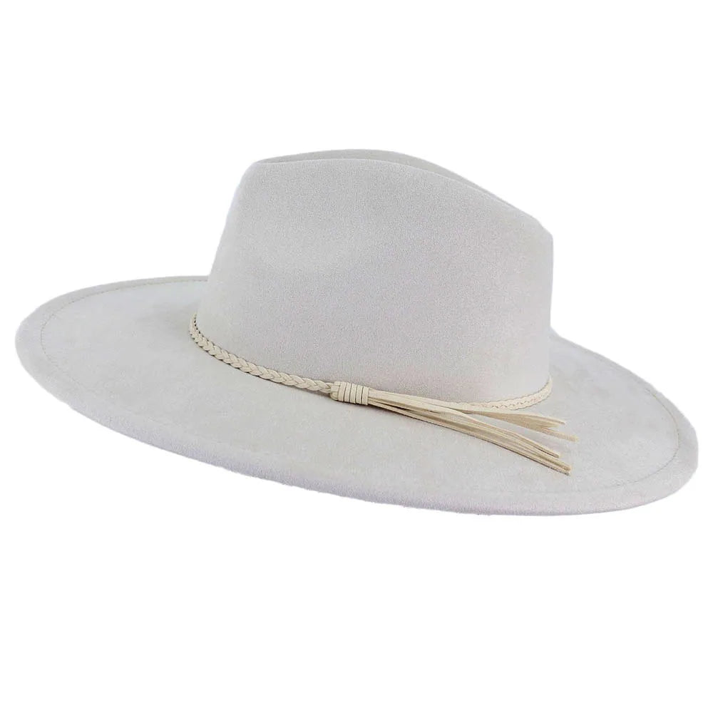 Vegan Suede Hat Teardrop Shape 9.5cm Wide Brim Fedora Hat Men's And Women's