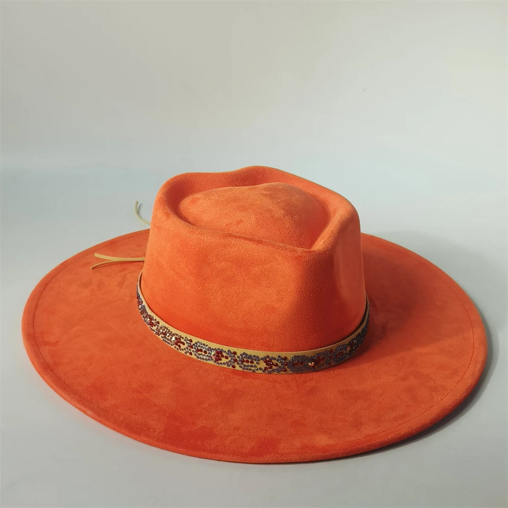 Custom Heart Crown Suede Hat Fedora Suede Hat New Woman 9.5cm Wide Brim Hat