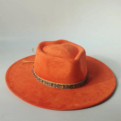 Custom Heart Crown Suede Hat Fedora Suede Hat New Woman 9.5cm Wide Brim Hat