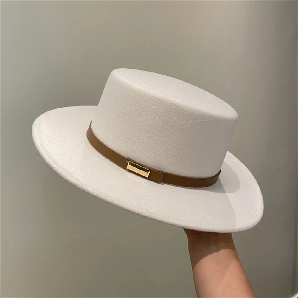 French Fedora Women Wide Brim Soft Fedora Canotier Hat Flat Top Fedora Jazz Hat