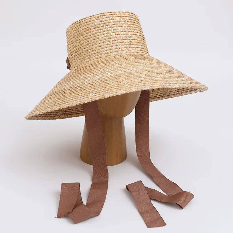 Women Wide Brim Straw Hat With Chin Strap Summer Sun Hats UV Sun Protection Beach Hat