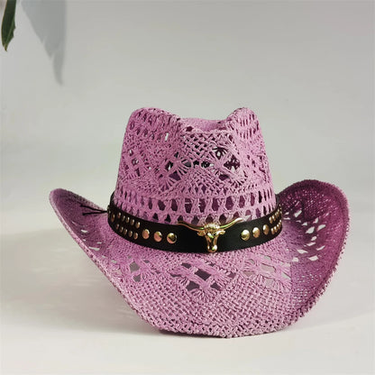Western Cowboy Straw Hat Women Fashion Large Brim Straw Hat Breathable Outdoor