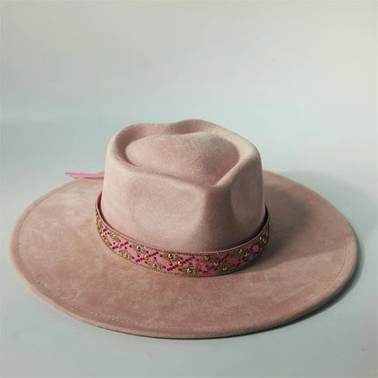 Custom Heart Crown Suede Hat Fedora Suede Hat New Woman 9.5cm Wide Brim Hat