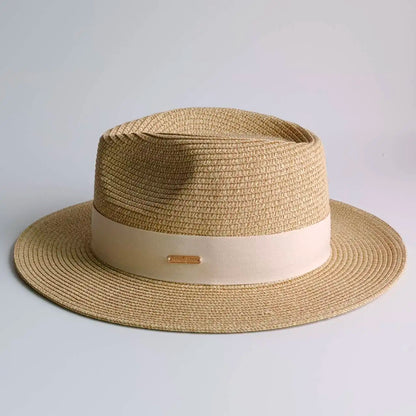 Classic Wide Brim Straw Fedora Hat For Women Men