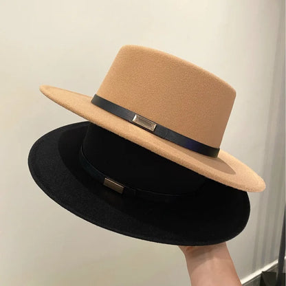 French Fedora Women Wide Brim Soft Fedora Canotier Hat Flat Top Fedora Jazz Hat