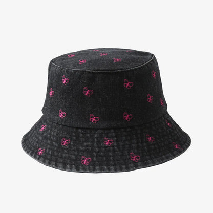 Emboridery Denim Bucket Hat Summer Travel Beach Sun Hats  for Women Men