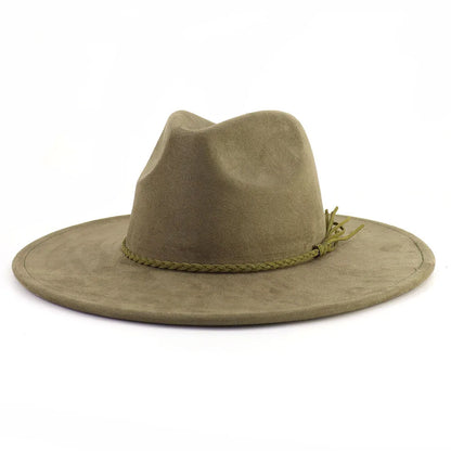 Vegan Suede Hat Teardrop Shape 9.5cm Wide Brim Fedora Hat Men's And Women's
