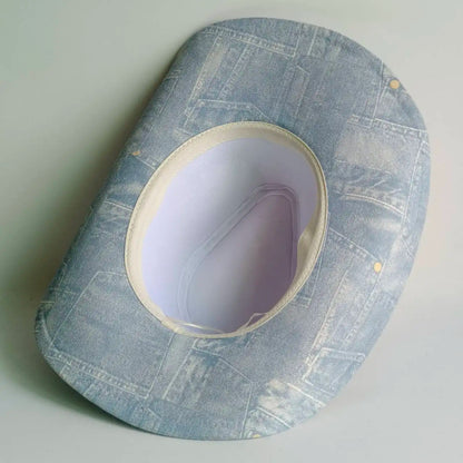 Light Blue Denim Print Western Cowboy Hat