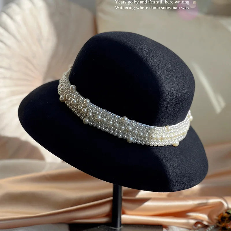 Woman Fisherman Hat Autumn Winter Pure Wool Pearl Wool Hat
