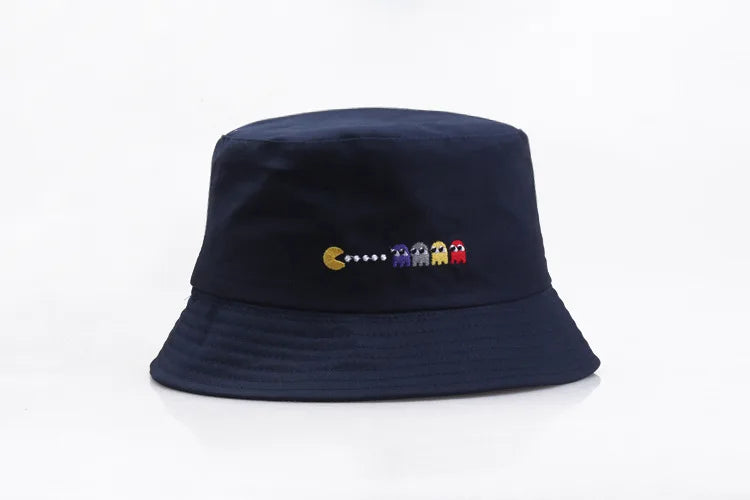 Korean Anime Cartoon Embroidered Basin Hat Eat Peas Fisherman Hat Sun Hat Wholesale Fishing Bucket Hat